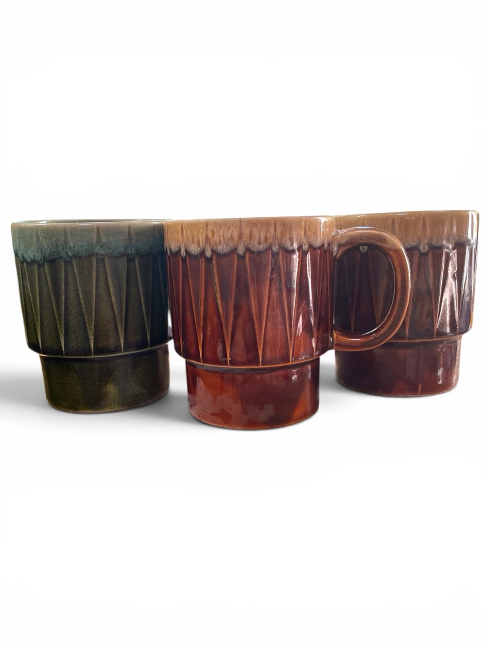 Lot/ 3 Vintage Mid Century 1970's 8oz Coffee Cups Mugs Drip Glaze JAPAN no chips